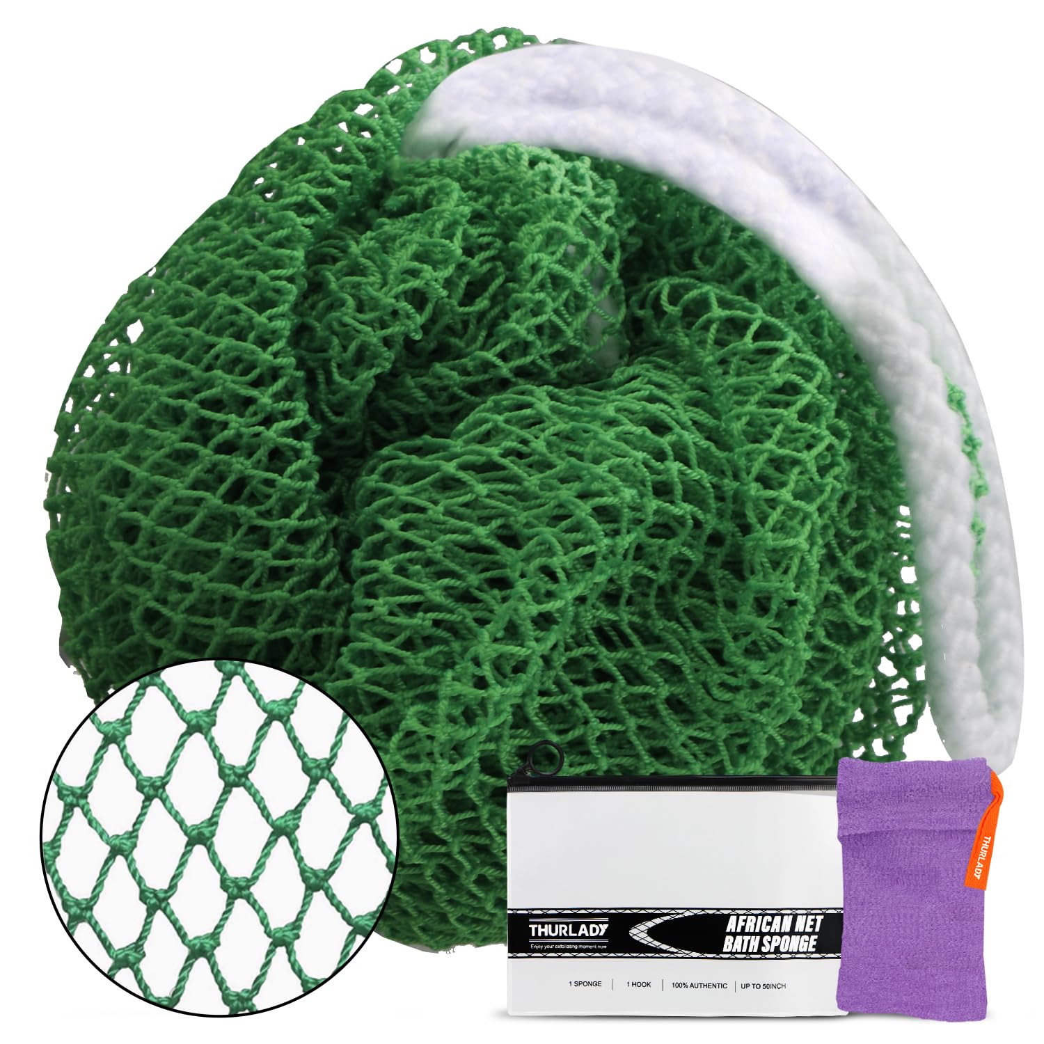 THURLADY African Net Sponge, African Bath Sponge Scrub Net, Gentle Exfoliation for All Skin Types, Olive