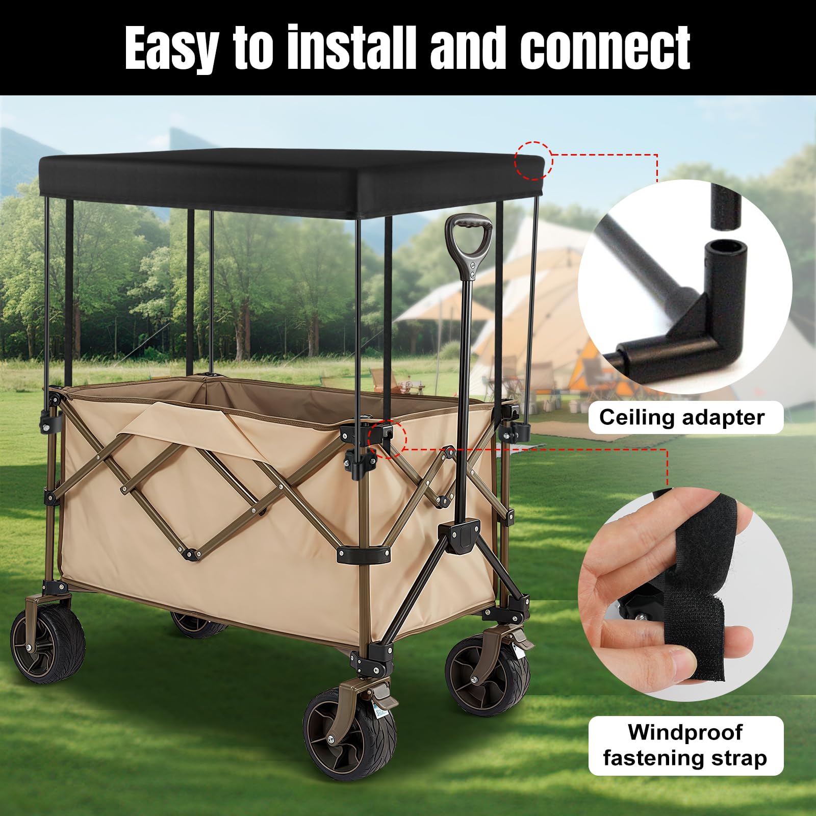 Roadtime Auvent Pliant de Chariot de Bollard, Chariot de Bollard de Couverture de Pluie, Enfants auvent Masque Pliant Pliable Plage Push Pull Wagon Trolley Remplacement imperméable à l'eau Amovible