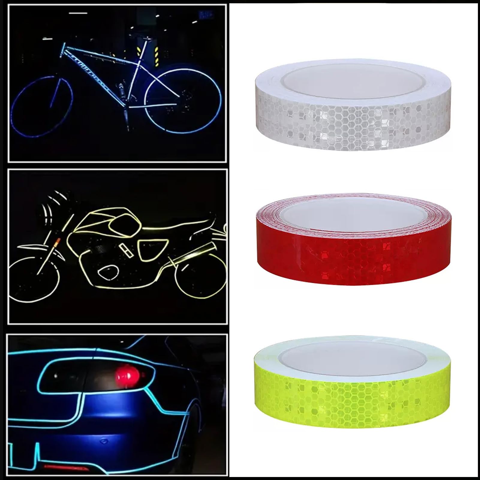 Cinta Reflectante, 3 Rollos de 3 cm × 10 m, Tiras Adhesivas reflectoras de Seguridad for Exteriores, Cinta Fluorescente Adhesiva Impermeable de Advertencia de Seguridad.