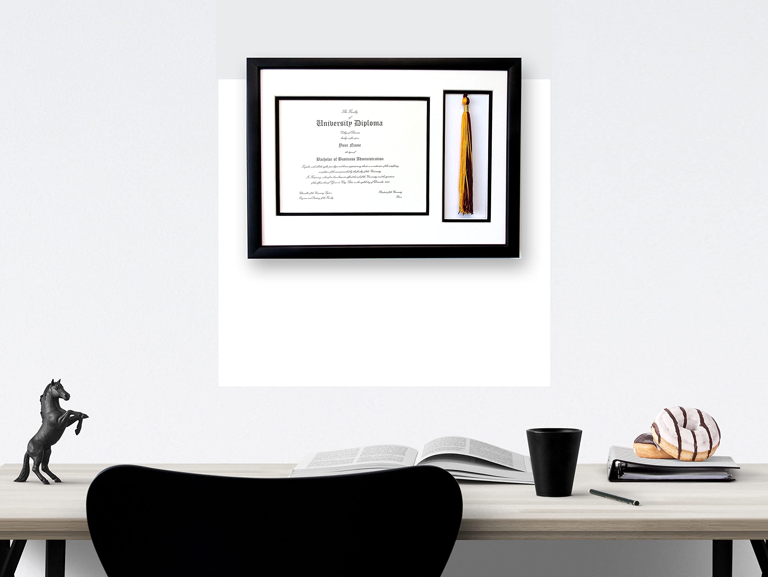 Graduation Certificate Diploma Document 8.5x11 with Tassel Opening Custom Black Picture Frame Unit