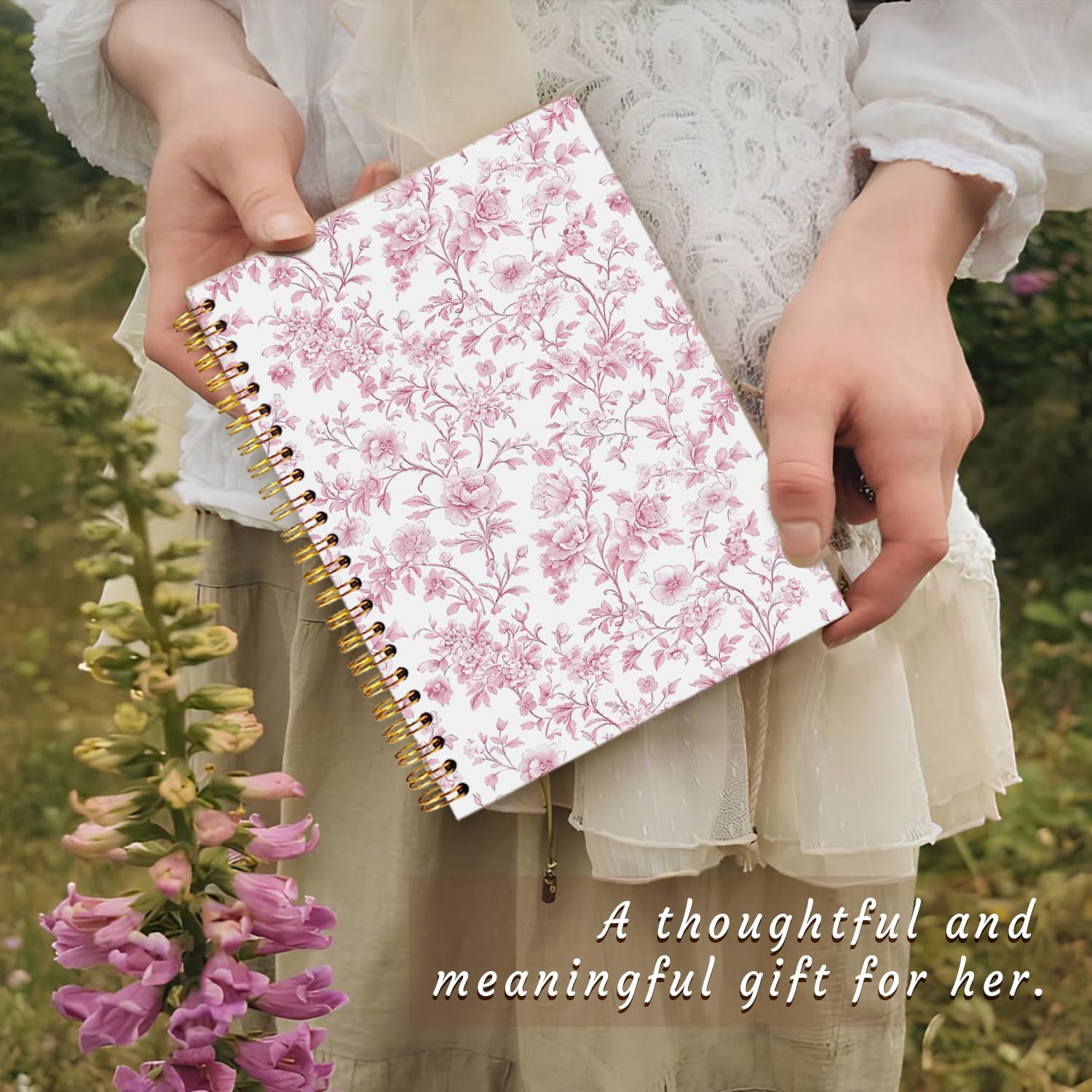 Taccuino floreale carino regalo per donne, coquette rosa, quaderno a spirale per ragazze adolescenti, diario estetico, 14 x 20 cm, forniture per scuola e ufficio