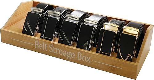 MAMDAFAON Caja organizadora de cinturón para armario, 7 rejillas, organizador de almacenamiento de cinturón de bambú, estantes de madera para colgar