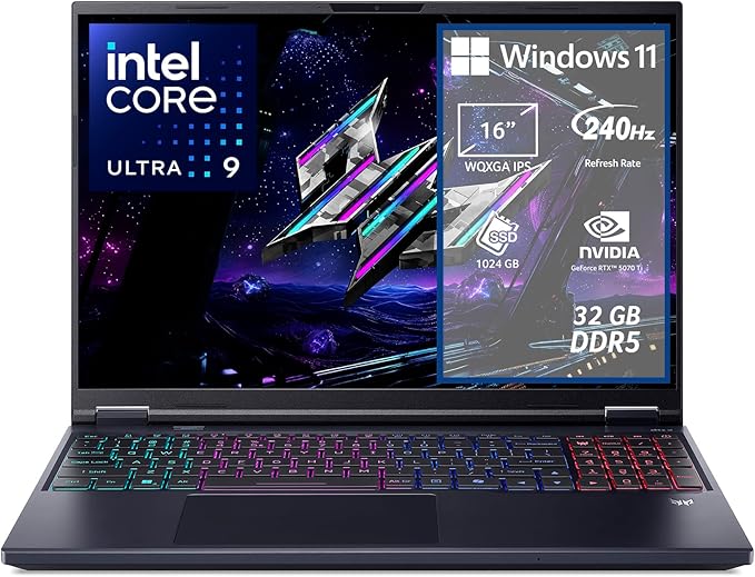 acer Predator Helios Neo 16 AI PHN16-73-92SX Notebook Gaming, NVIDIA GeForce RTX 5070 Ti 12 GB GDDR7, Intel Core Ultra 9 275HX, RAM 32 GB DDR5, 1 TB SSD, Display 16" WQXGA 240 Hz DDS, Windows 11 Home