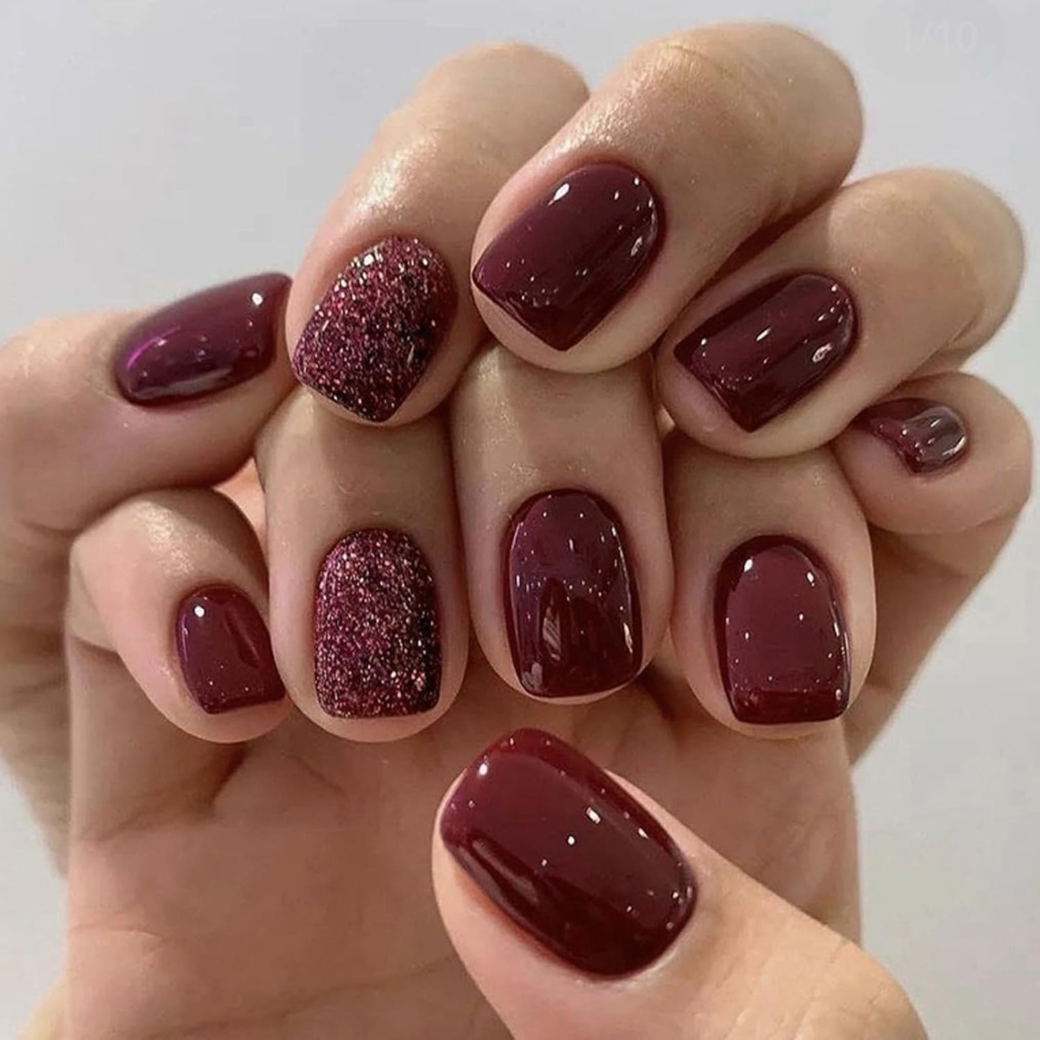 TUZADNW Press on Nails - Burgundy Short Acrylic Designs