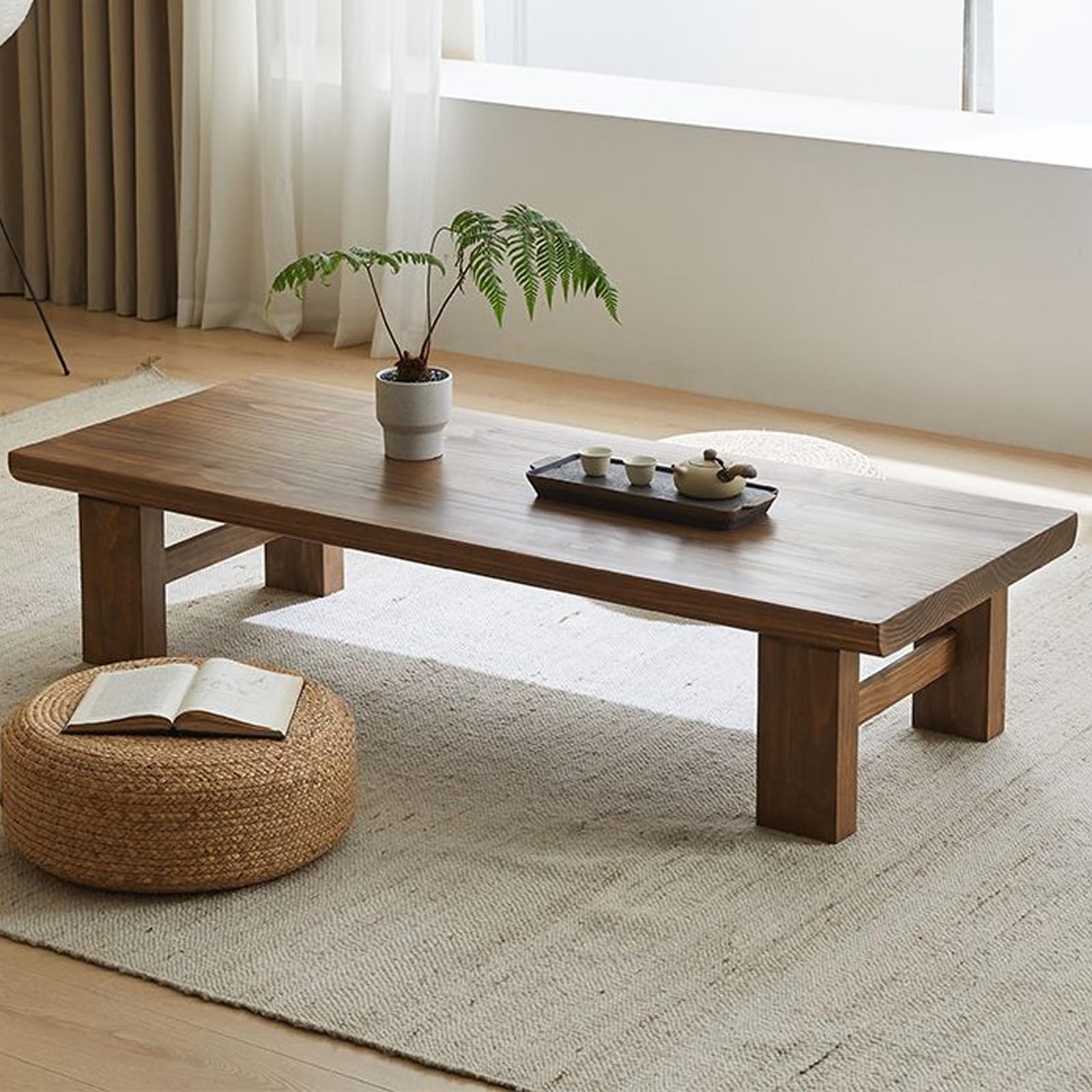 Table basse japonaise vintage café 120x60x38 cm pour salon tatami
