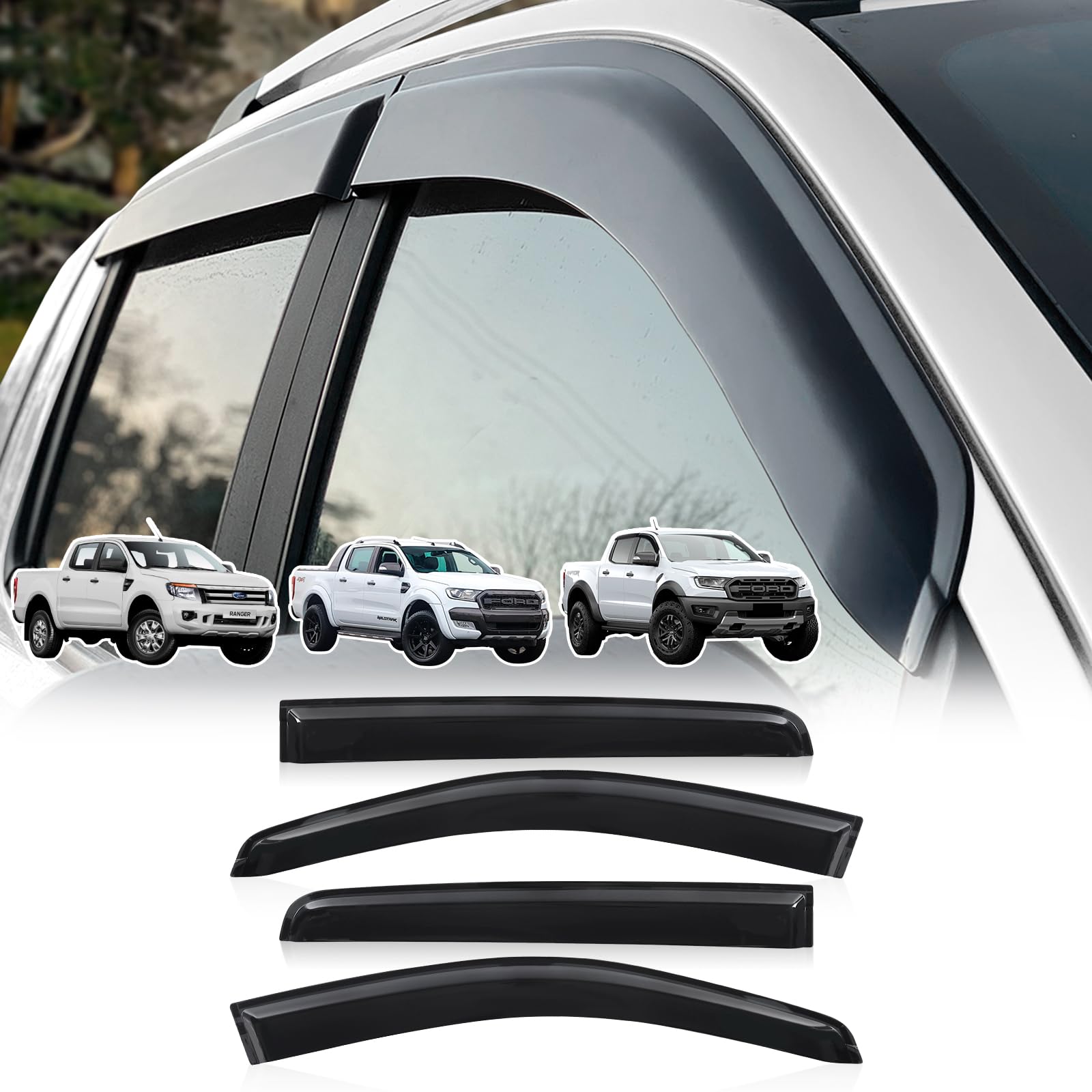 Deflectores de Viento Deflectores de Aire para Ford Ranger 2012-2022 XL XLT Wildtrak Limited Platinum Raptor T6 T7 T8 MK1 MK2 MK3 Doble Cabina(Deflectores de Viento)