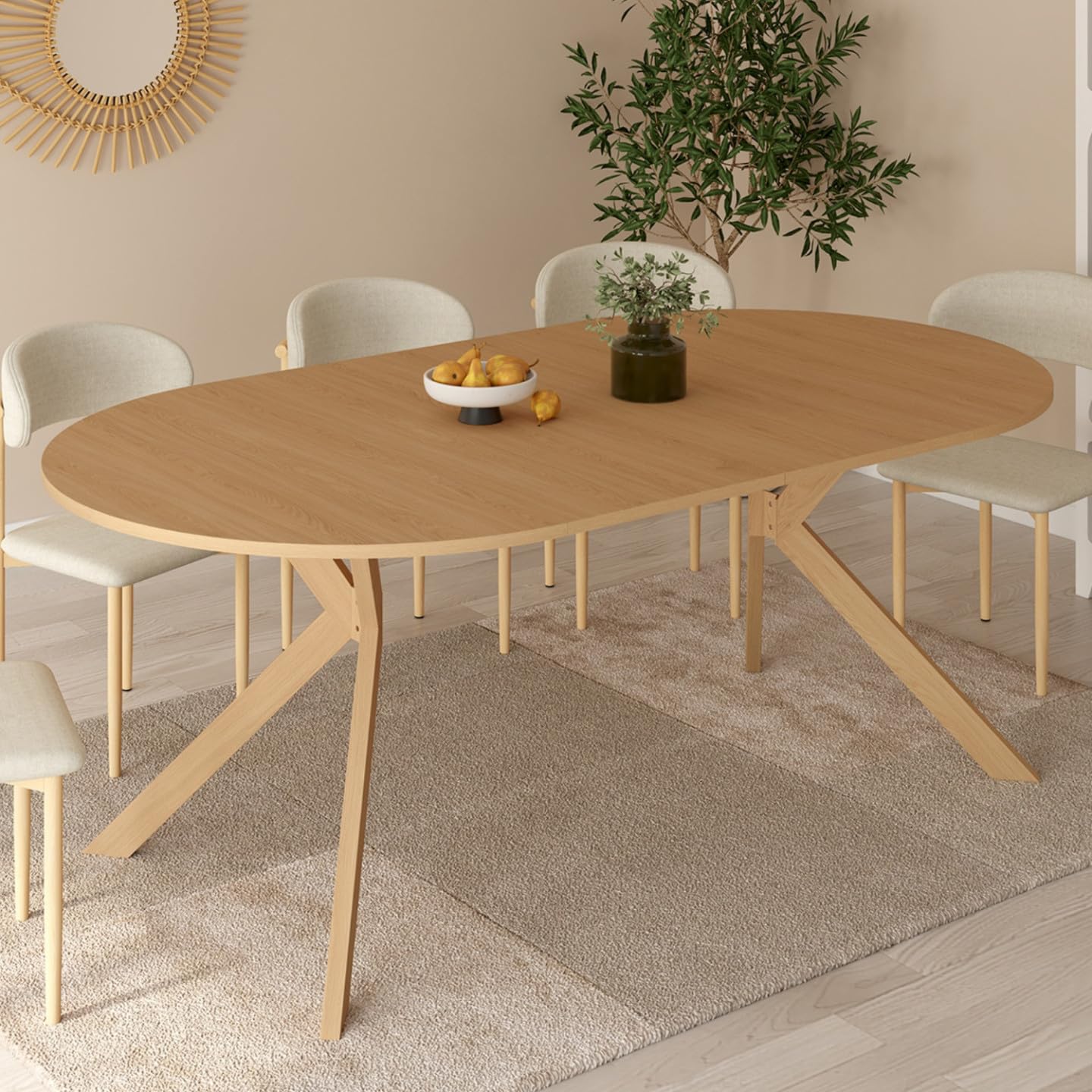IDMarket – Mesa de comedor extensible redonda Alix 110-200 cm, madera efecto haya