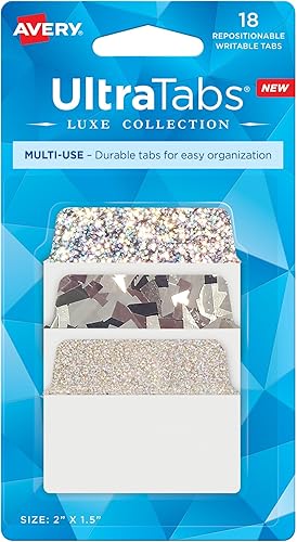 Avery, Multi-Use Ultra Tabs - 2 x 1.5 pulgadas, diseños iridiscentes holográficos, 18 pestañas de páginas reposicionables (74145)