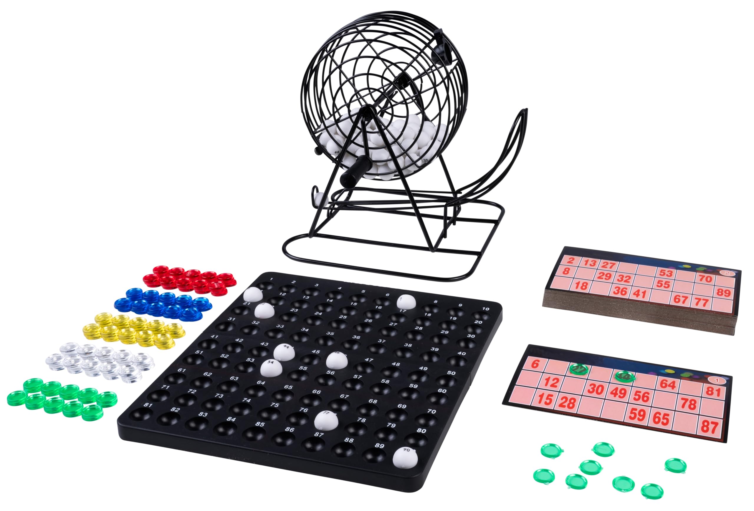 Engelhart - 360565-90-Ball Bingo/Lotto Game with Metal Mixer - Diameter: 13.5 cm - Includes Plastic Counters, Game Rules, Reusable Cards, and 150 Chips