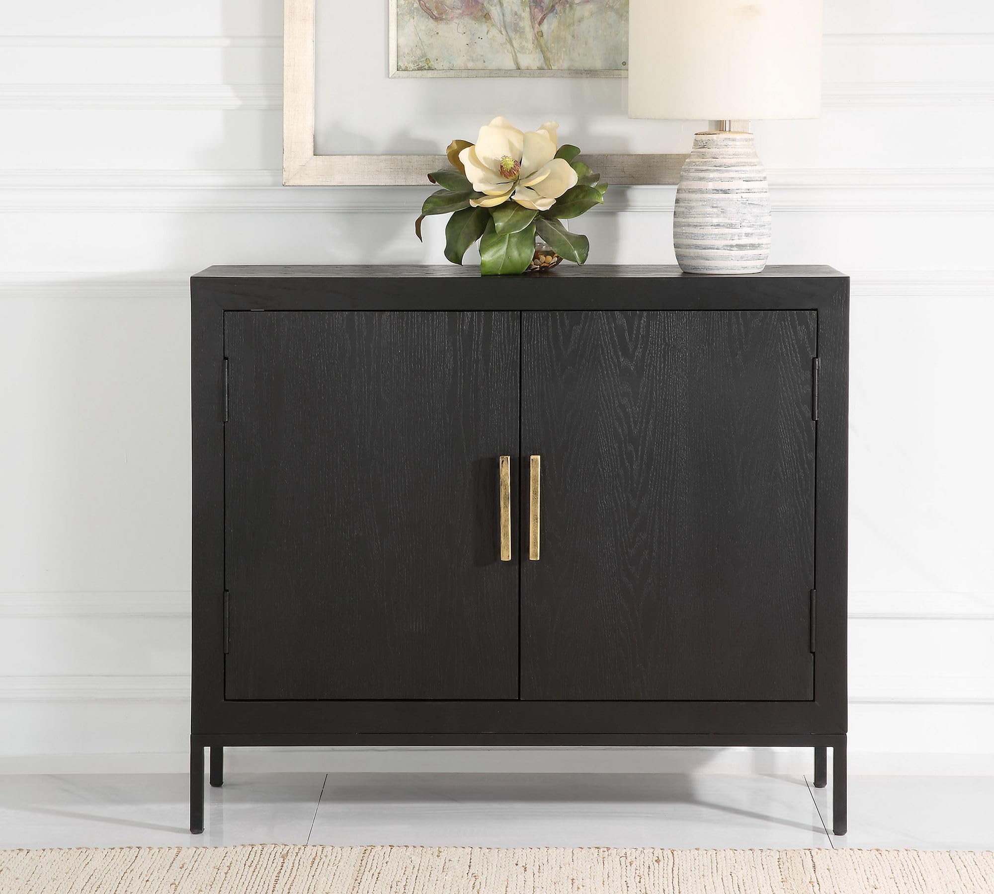 Solid Mango Wood Storage Cabinet | Modern 2-Door Accent Cabinet | Black Finish Wooden Sideboard for Living Room, Entryway, Dining Room & Office | Contemporary Storage Console-image-22