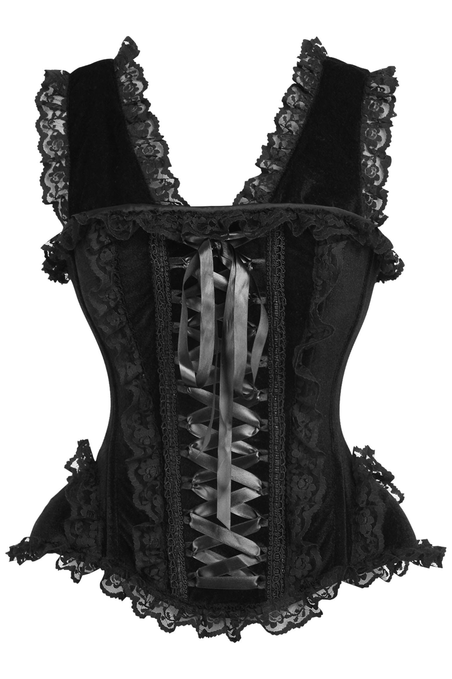 Daisy corsets womens Daisy Corsets Top Drawer Black Velvet Lace Steel Boned Corset W Cap Sleeves