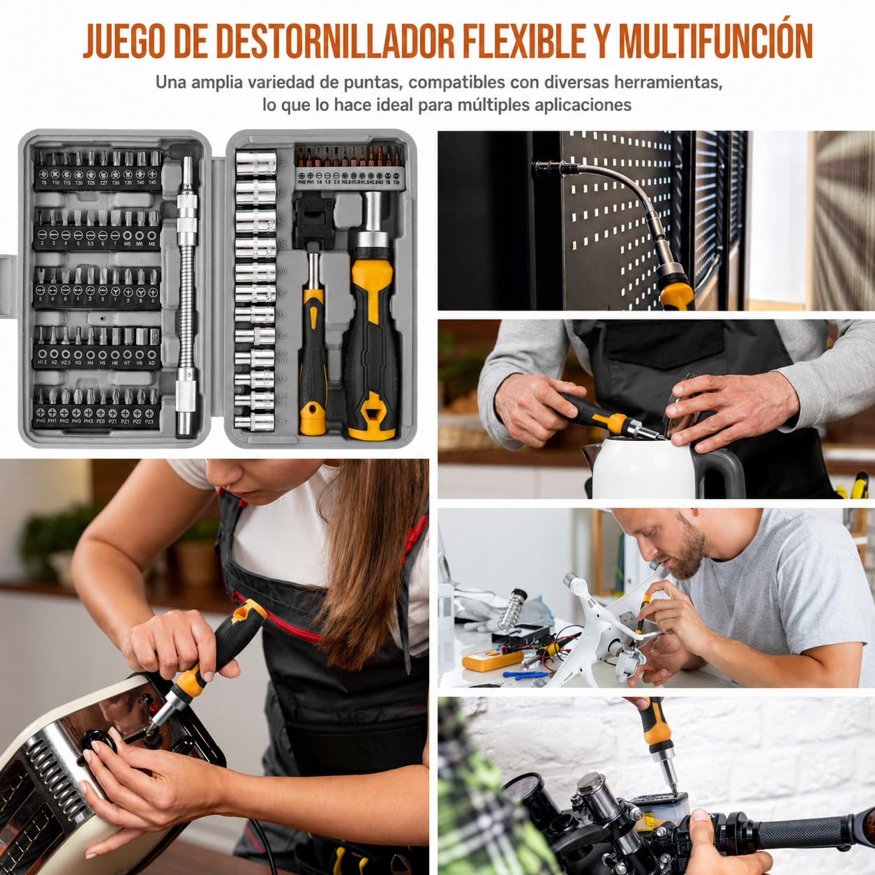 Hi-Spec Juego de puntas para destornillador y set de sockets 1/4 pulgada con mangos de 79 piezas. Incluye extensión flexible, precisión y accesorios Torx y seguridad en estuche organizado | 79 piezas, mangos, extensión flexible, Torx de seguridad y estuch