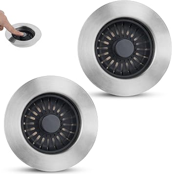 Hygie Rinse Kitchen Sink Drain Strainer 2PACK 3-in-1 Stainless Steel Pop Up Sink Drain Stopper, Kitchen Sink Strainer for US Standard 3-1/2 inch Drain Filter, Anti-Clog