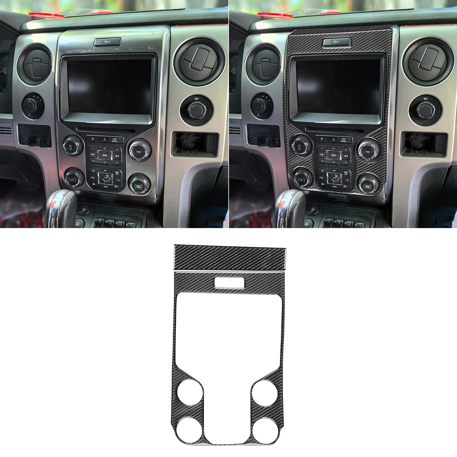Cubierta De Vinilo Fibra De Carbono Para Consola Central Ford F-150 Raptor 2009-2014 | Negra