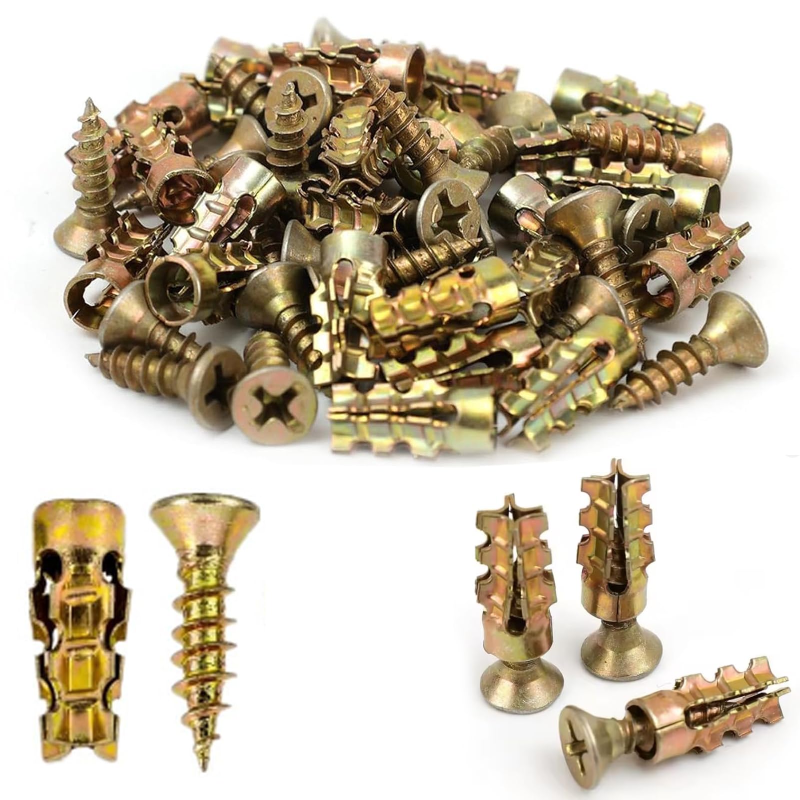 Alcogoall Sliver 6×14Mm Short Expansion Screw Set, Door Hinge Thread Repair Screws, Self Drilling Serrated Iron Expansion Screw, Heavy Duty Anchors And Screws For Cabinet Hinge Repair Stripped Thread Repair 100Pcs