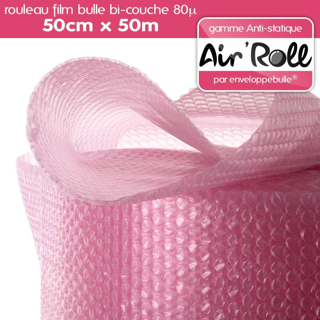 enveloppebulle Lot de 20 rouleaux de film bulle d'air largeur 50cm x longueur 50m - gamme Air'Roll ANTISTATIQUE