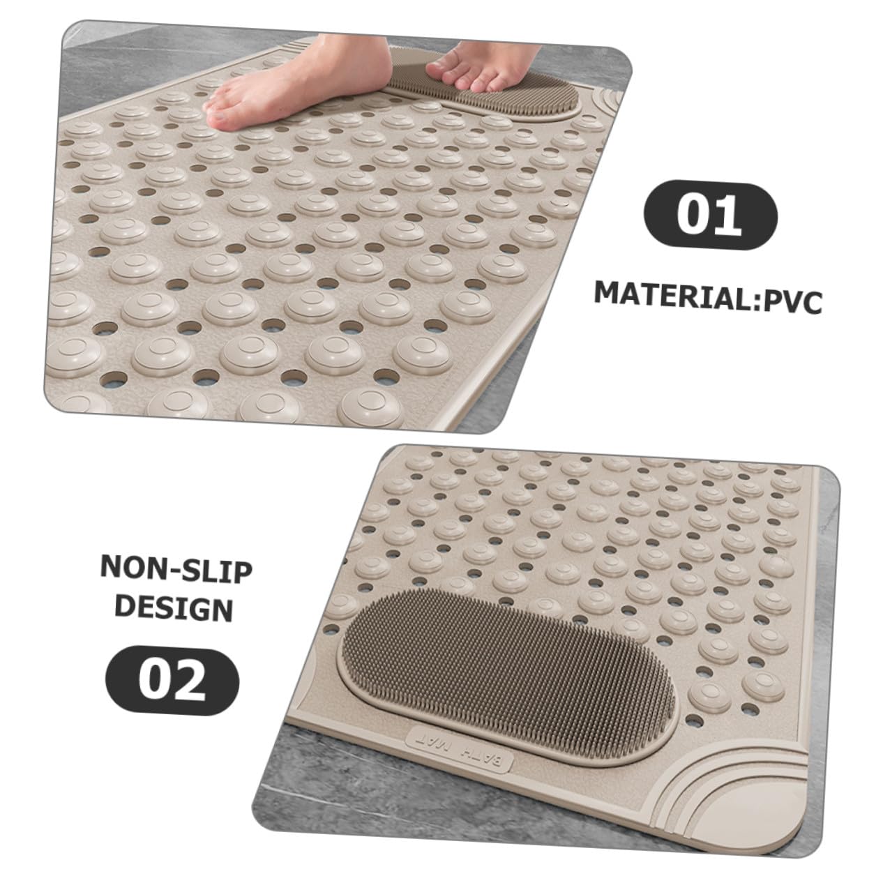 Hemobllo Tapis de Bain Antidérapant Beige avec Ventouse pour Massage Gommage Tapis Multifonction Caoutchouc Résistant à Lusure Coussin Massage pour Salle de Bain
