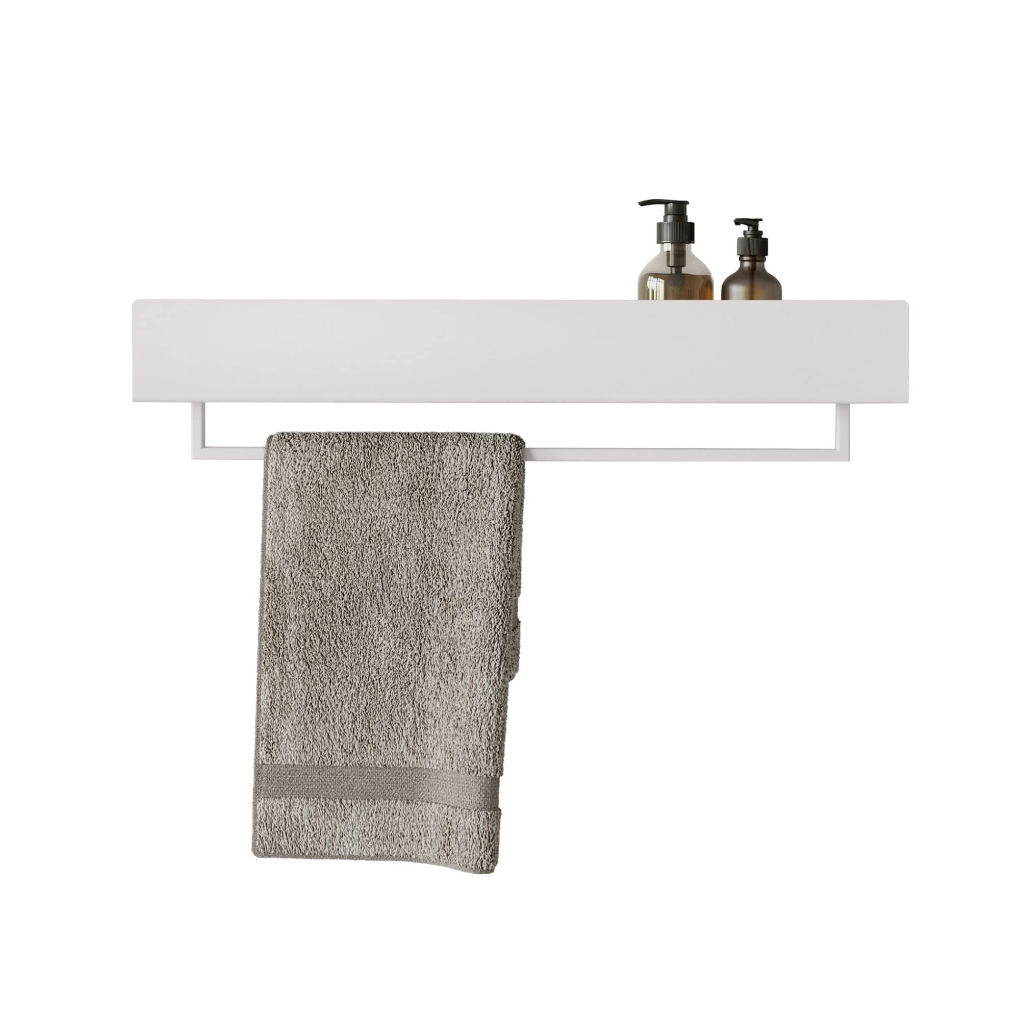 DABSTORY Toallero con estante, 40 cm, toallero de acero inoxidable, montaje en pared, para baño y cocina, accesorios, almacenamiento, baño, Vasca, color blanco, 40 cm