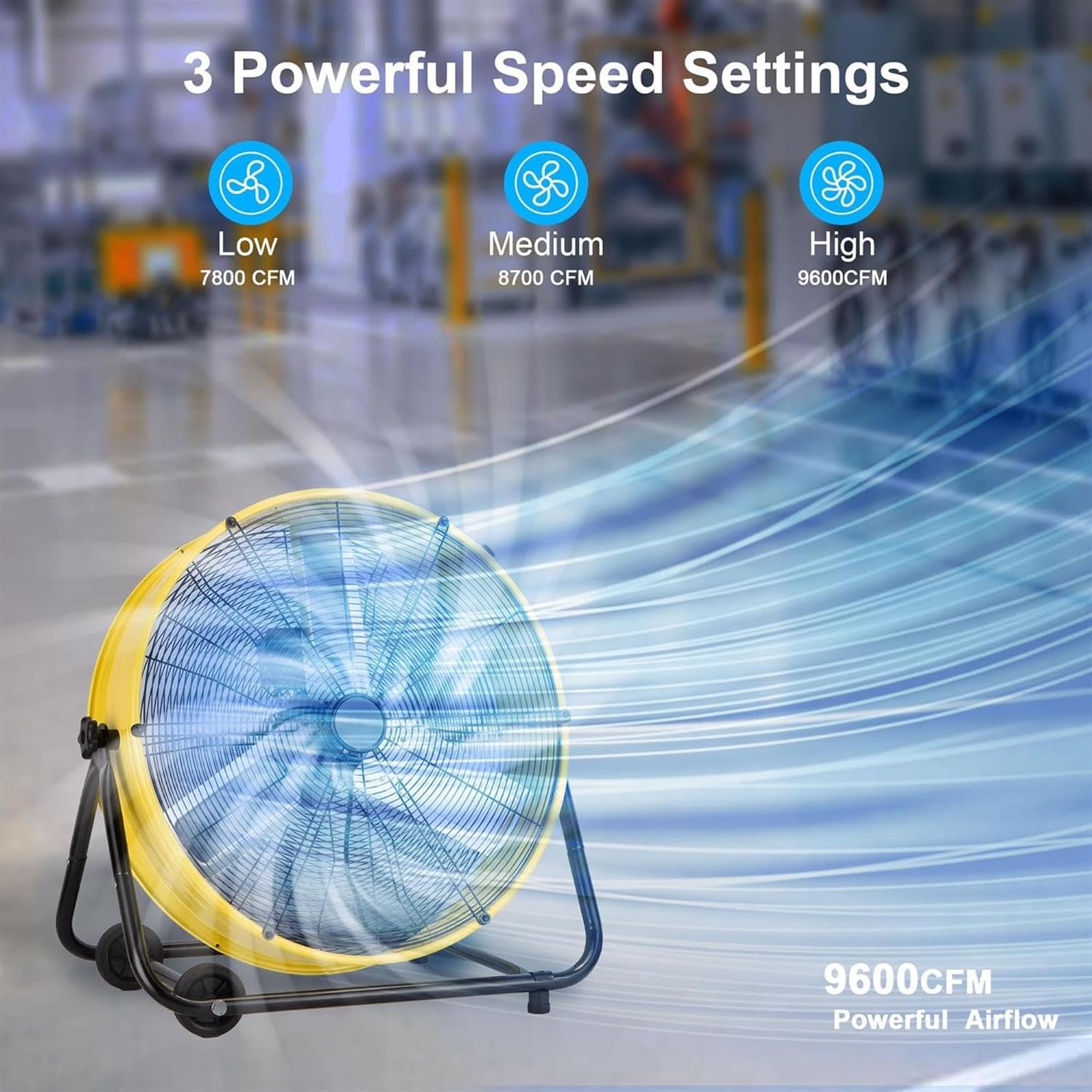 High Velocity Trommelventilator, robuste Metallkonstruktion mit 360° Neigung für Werkstatt, Garage, Lager, Industrie und Gewerbe