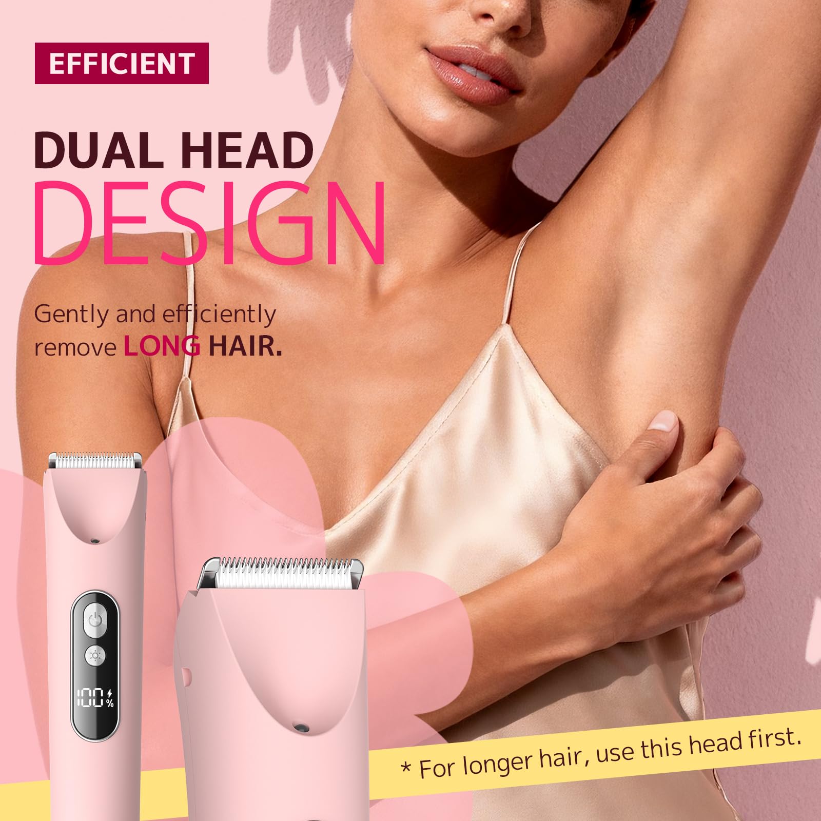CoolHair Bikini Trimmer for Women,Smooth Electric Razor for Sensitive Skin, IPX7 Waterproof Wet & Dry Cordless Body Shaver & Grooming Set for Bikini Area, Pubic Hair, Face, Underarms & Legs (Pink)