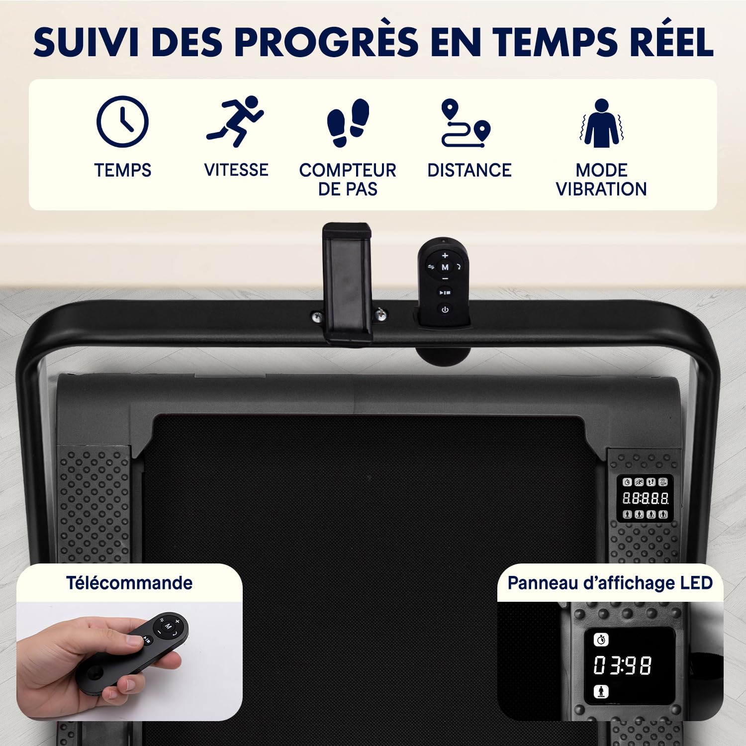 Squatz Tapis de Marche 2-en-1 avec Plateforme Vibrante, Walking Pad Compact 120 kg, Moteur Silencieux 45 DB