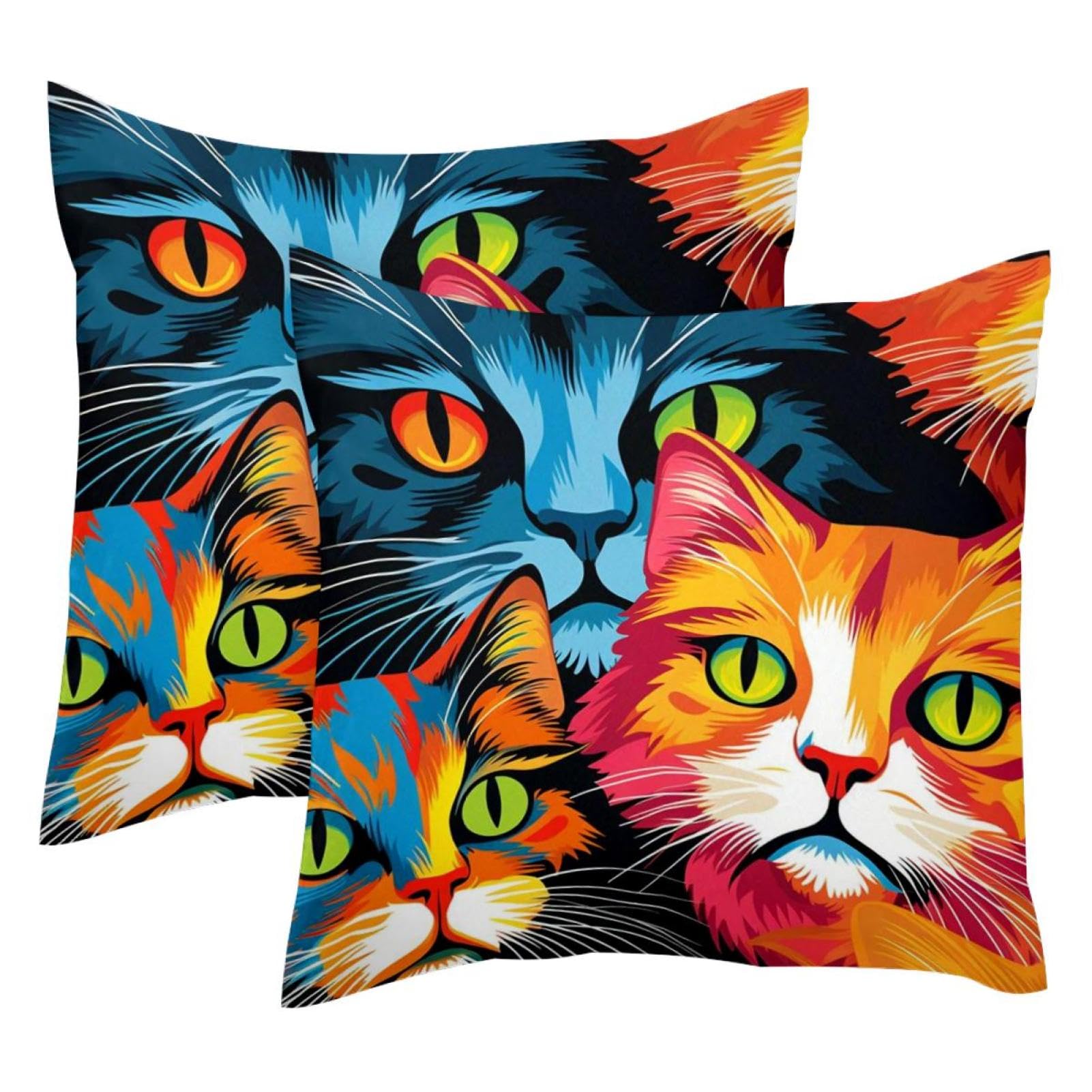 Housse de coussin chat lot de 2 en velours doux 50x50 cm multicolore pour salon