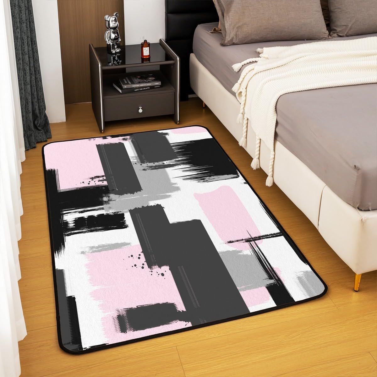Feelyou Abstract Art Indoor Floor Mat for Kids Boys Girls Area Rug 3x5 Black White Pink Living Room Rugs Ultra Soft Geometric Accent Rug Modern Art Decorative Rug Retro Art Decor Doormats Floor Mat