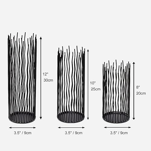 Miniatura 4 de Juego de 3 portavelas de metal negro con pilar de hierro moderno para interiores y exteriores, para centro de mesa, chimenea, decoración de repisa,