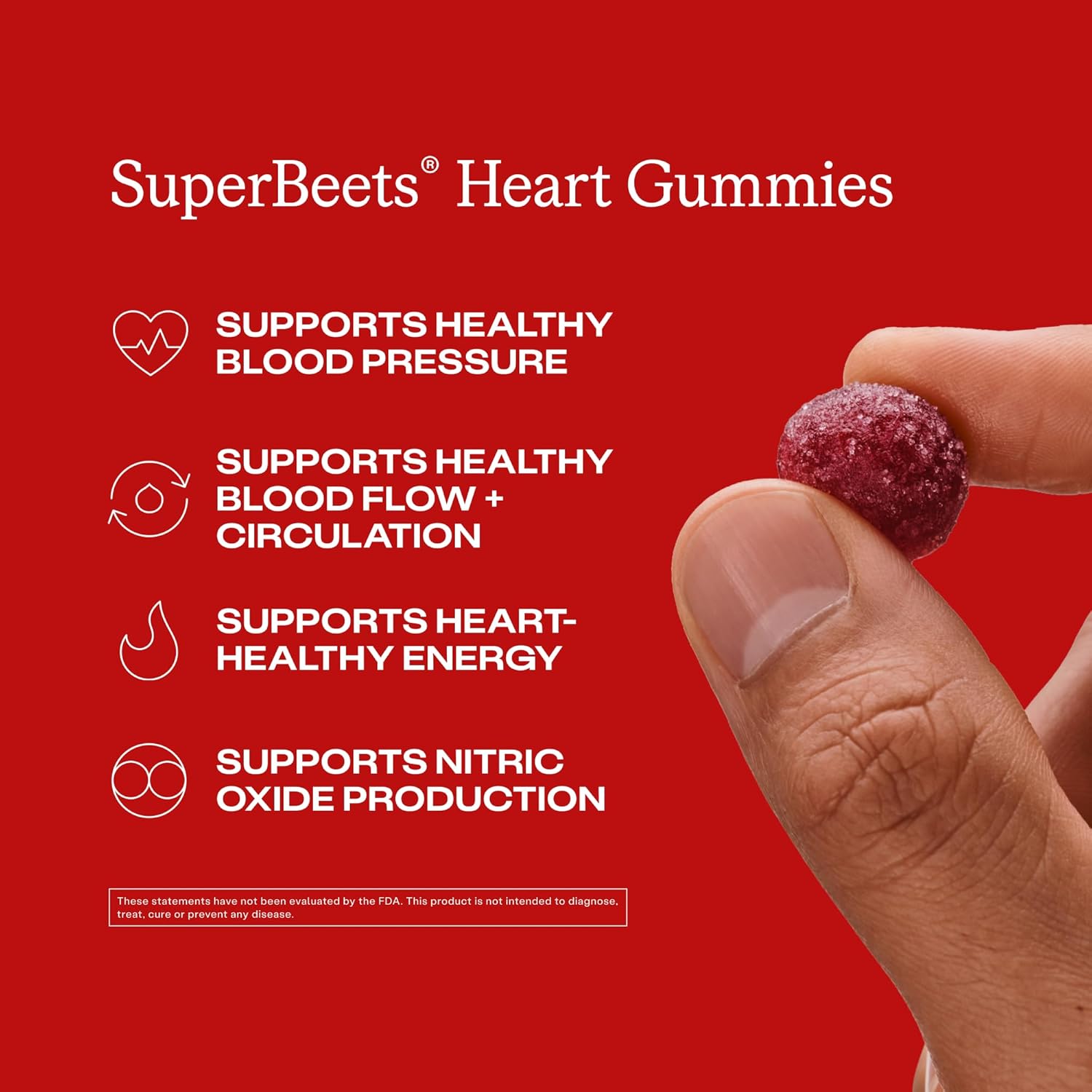 Humann SuperBeets Strawberry Heart Gummies - Beetroot & Grape Seed Extract, 60 Count