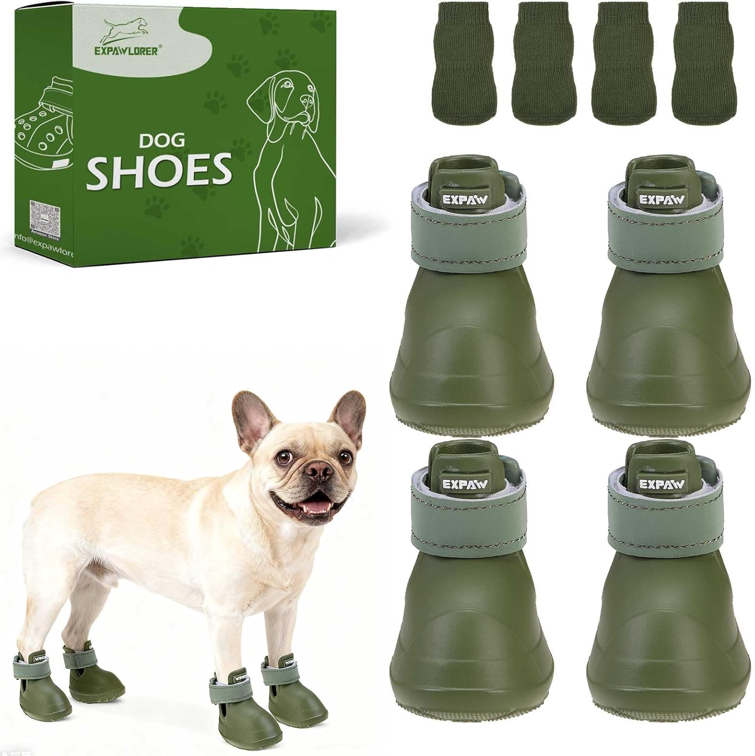 expawlorer dog shoes for small medium large dogs, waterproof non-slip dog snow booties for winter with socks, easy on & off pet boots & paw protectors, easy-clean for beach outdoor rain (green m) size 5/m (paw width:2in) green