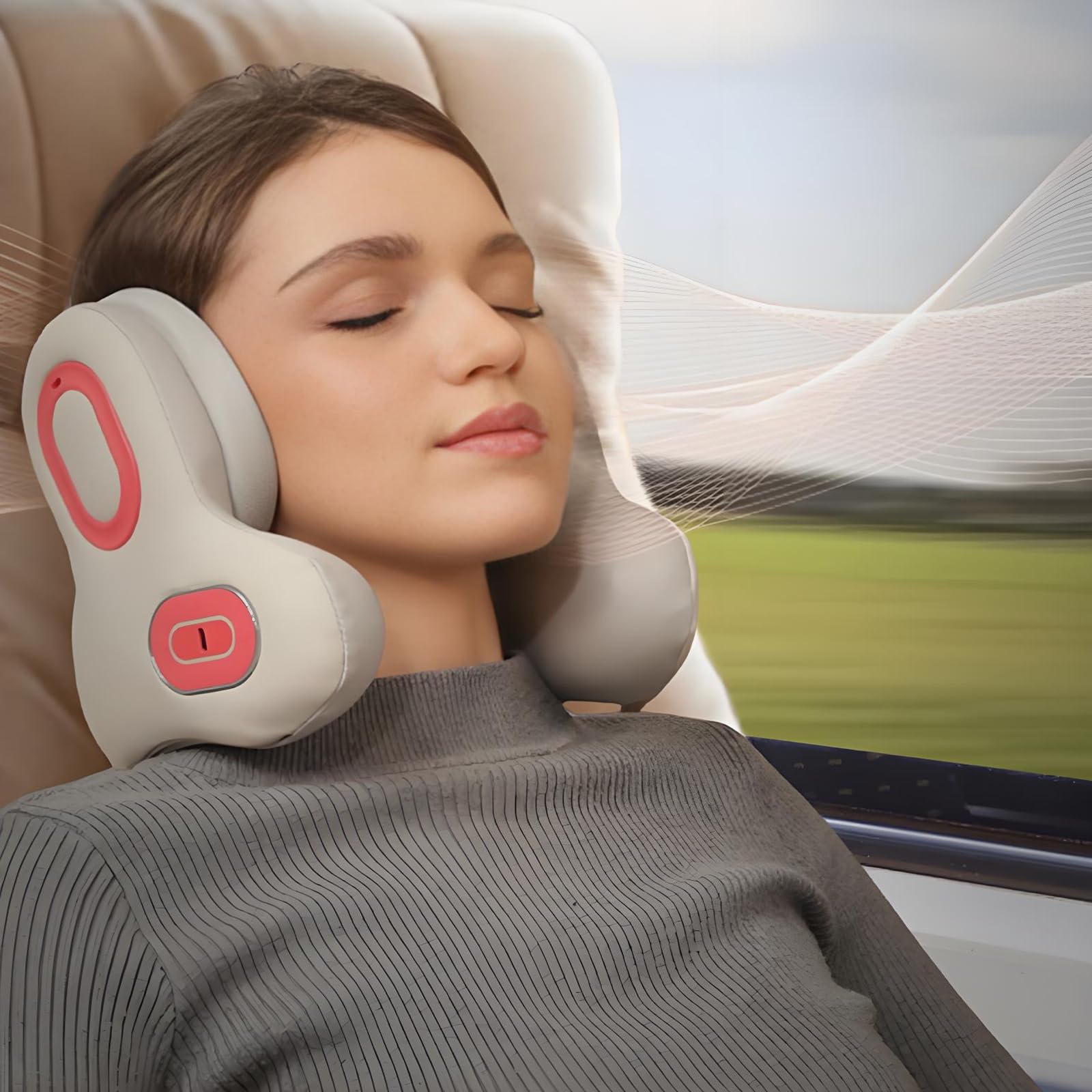 Poduszka Podróżna Bluetooth Z Redukcją Szumów, Ergonomiczna Poduszka Samolotowa Z Pianki Memory Z Głośnikiem,regulowany 4-stopniowy Masaż I 3stopniowy Gorący Kompres,głęboka Izolacja Akustyczna