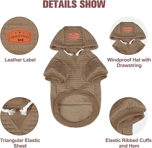 Vista 11 de BEAUTYZOO Suéter con capucha para perros pequeños y medianos con bolsillos, ropa para perros pequeños y medianos, abrigos de algodón laminado