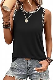 Sampeel Tank Tops for Women Round Neck Boho Color Block Sleeveless Tops Summer Beach Vacation Clothes Curved Hem