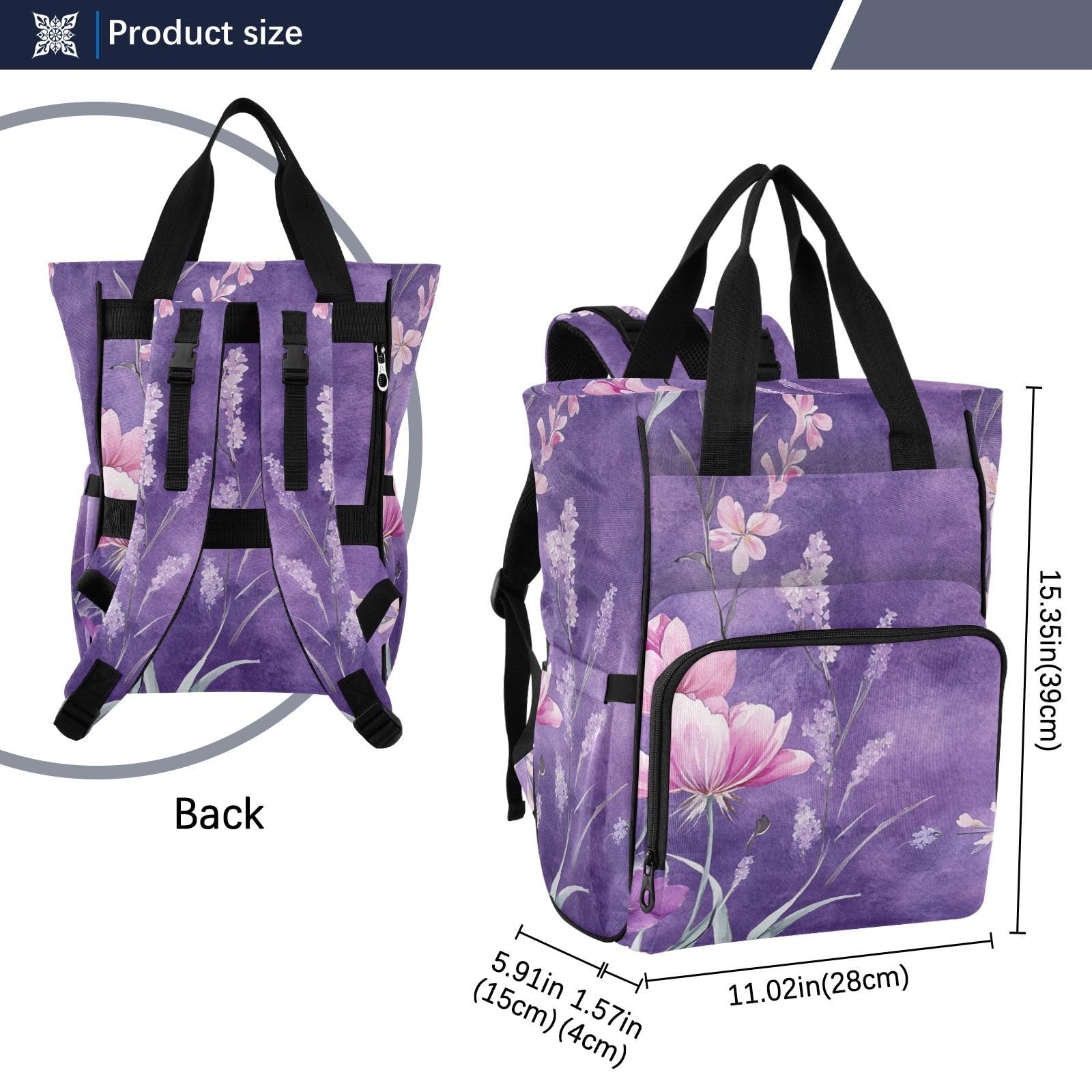Duże torby na pieluchy unisex do podróży kwiatowe tulipany