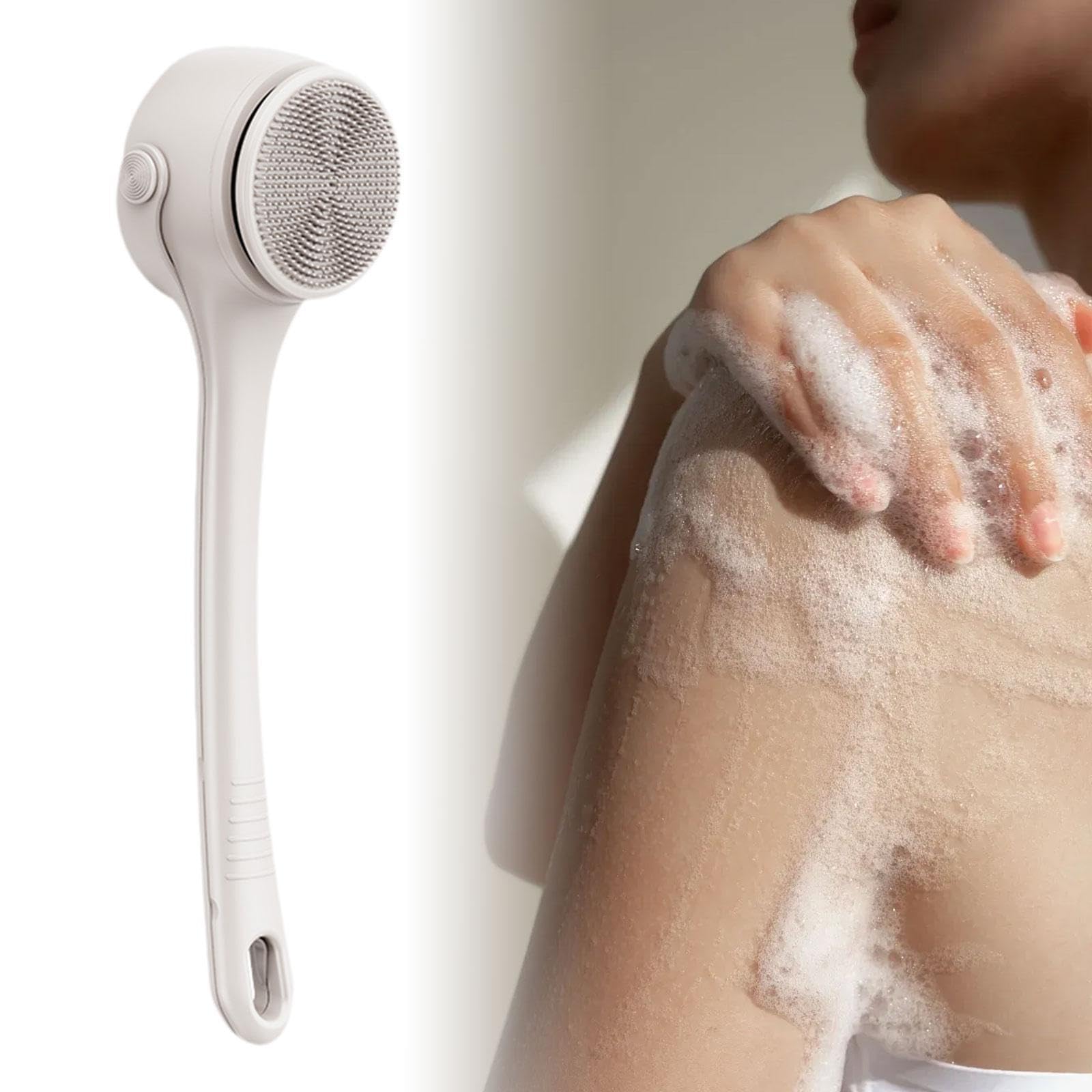Harilla Spazzola elettrica per la schiena con 4 testine, spazzola per doccia ricaricabile impermeabile, doppio manico per doccia, Beige