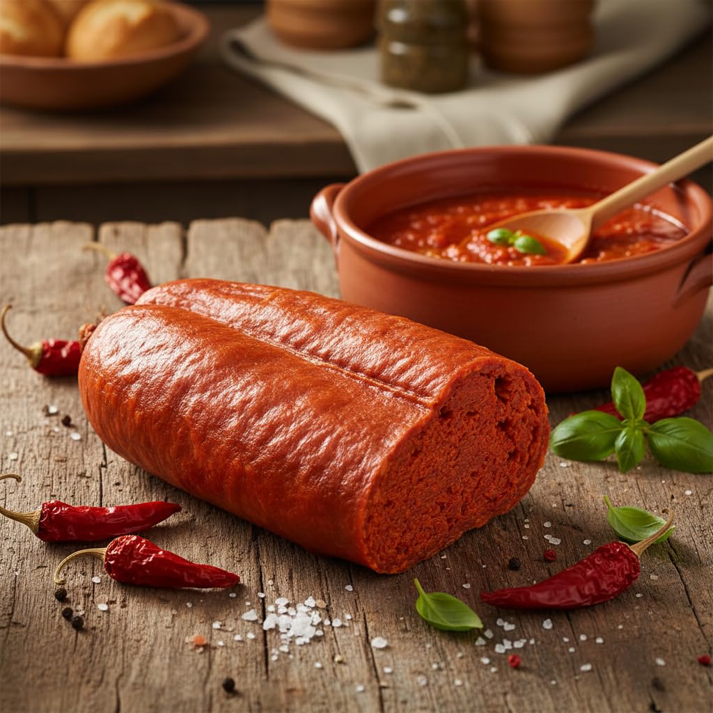 Valle del Crati Nduja Calabraise de Spilinga 1 KG | Nduja produite en Calabre | Nduja épicé salami calabrais à tartiner | Nduja artisanale | 2 pièces (1000 gr)