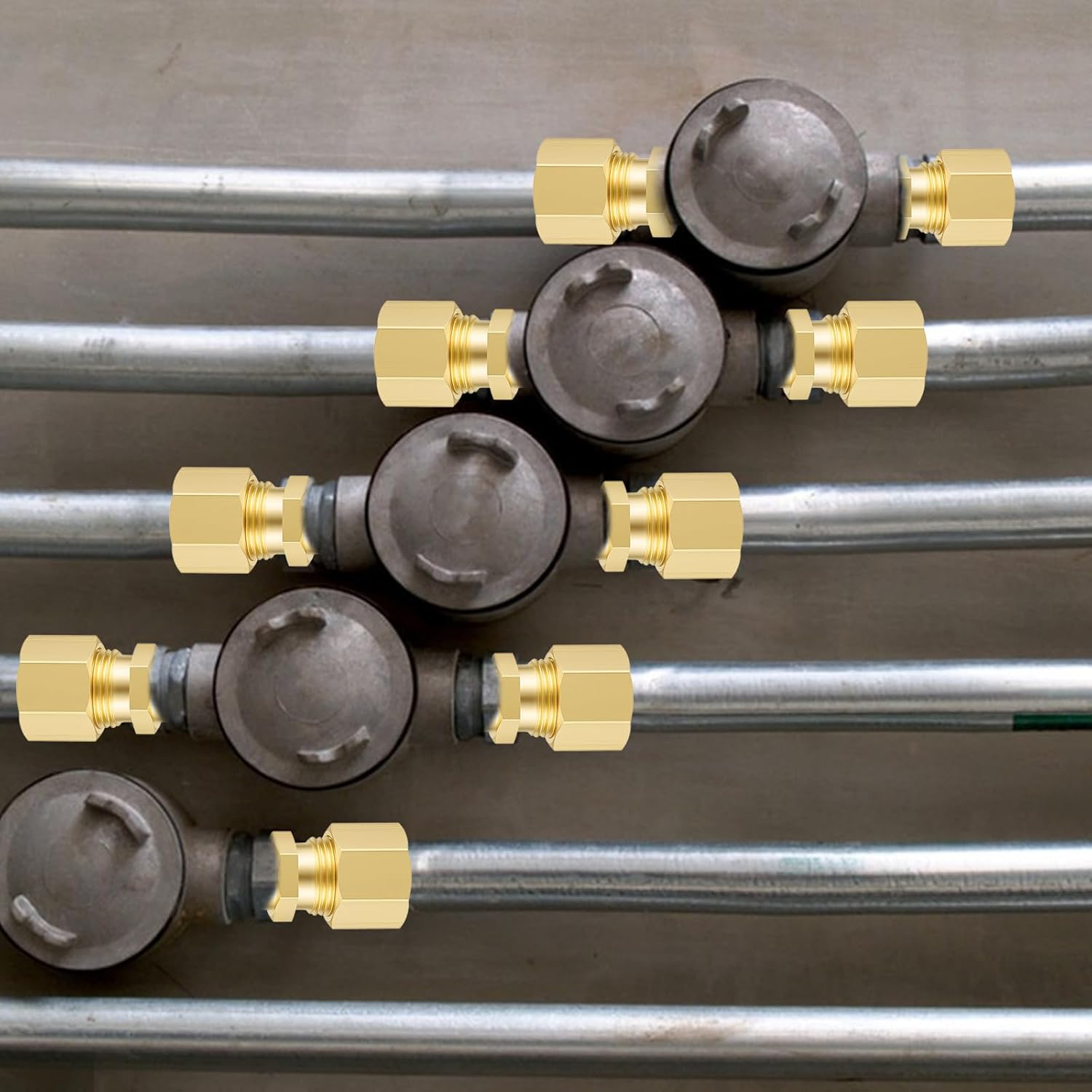 4PCS Brass Compression Tube Fitting 1/4 Compression Fitting 1/4" Tube OD x 1/4" OD Ice Maker Water Line Compressions Tubes Pipe Fittings Union Connector Refrigerator