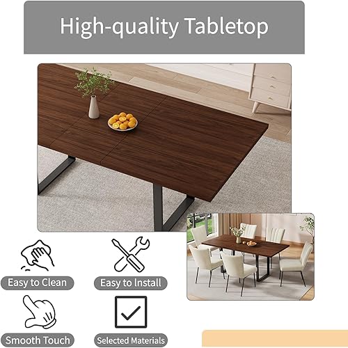 Miniatura 114 de Combinación de mesa de comedor y silla moderna extensible de 63 a 79 pulgadas, juego de mesa de comedor familiar de 6/8 personas, tablero de mesa de