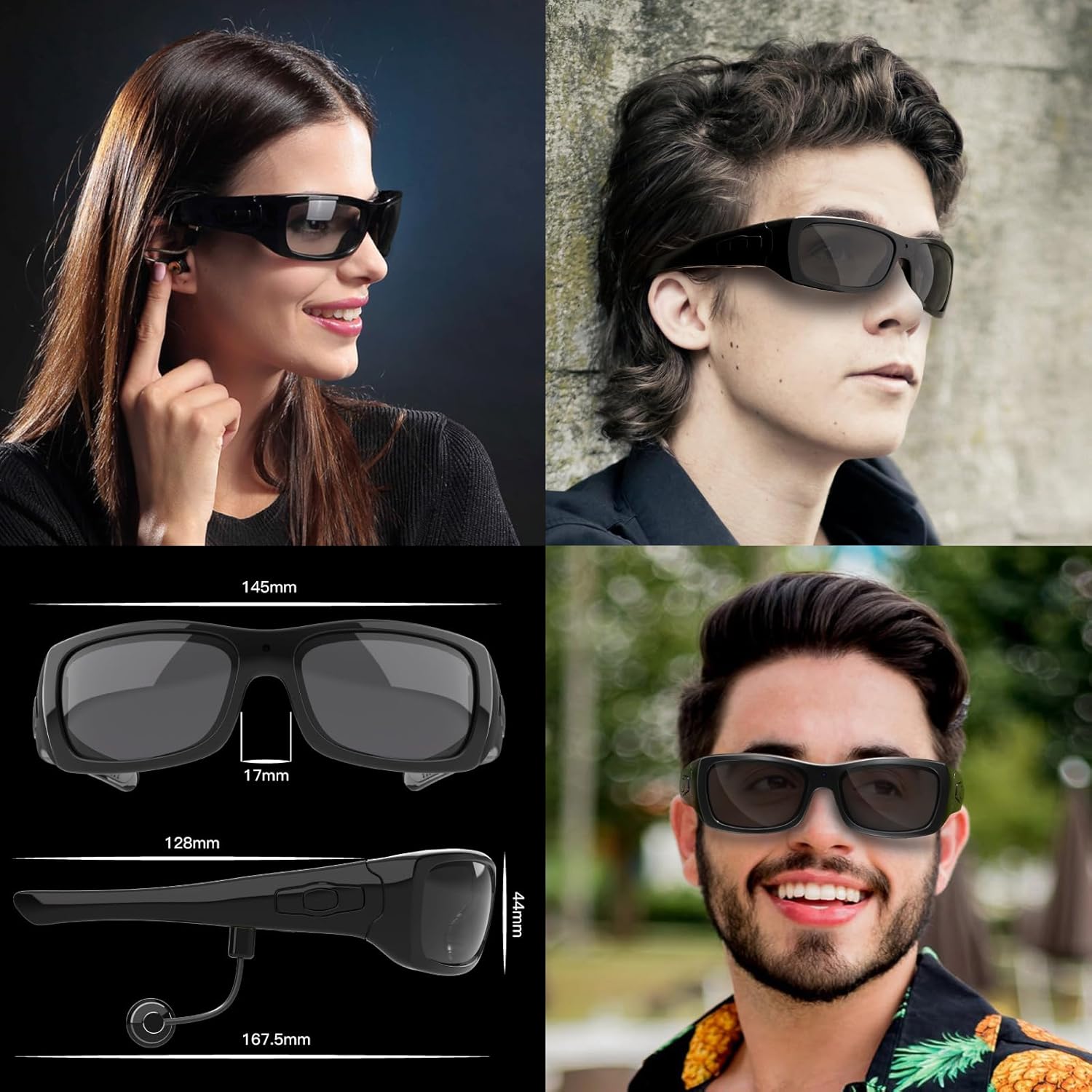 Full HD 1080P Camera Glasses with Bluetooth Headset Wearable Camera for Android Smartphone Polarized Sunglasses UV400