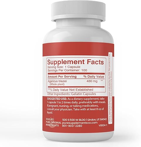 Miniatura 2 de Pure Original Ingredients Agaricus, (100 cápsulas) siempre puro, sin aditivos ni rellenos, verificado por laboratorio