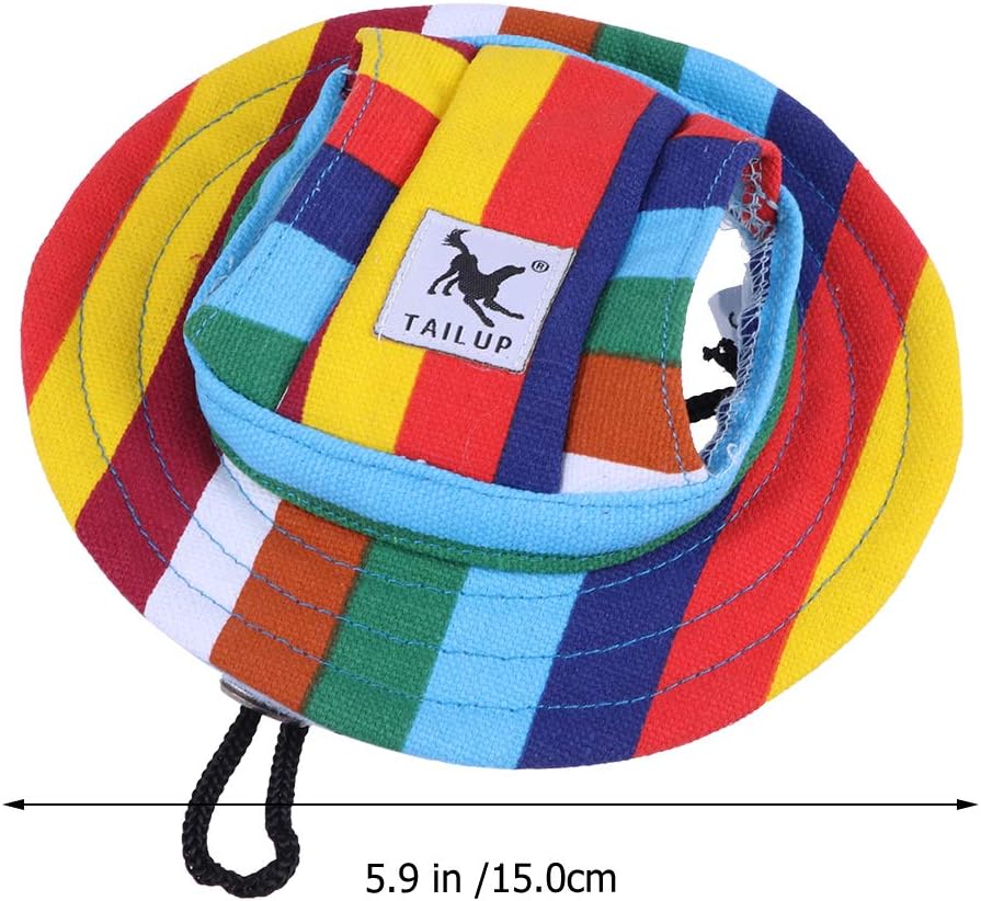 WINOMO Round Brim Pet Cap Visor Hat Pet Dog Mesh Porous Sun Cap with Ear Holes for Small Dogs - Size M (Colorful Stripe) : Pet Supplies