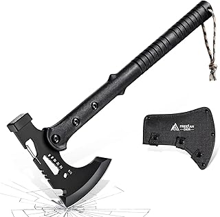 Freelander Camping Axe with Sheath, Sharp Tactical Hatchet Axe with Clip and Bottle Opener, Multi-Functional Hammer Tactical Tomahawk, Survival Tomahawk Axe for Camping (Black, 15 Inch)