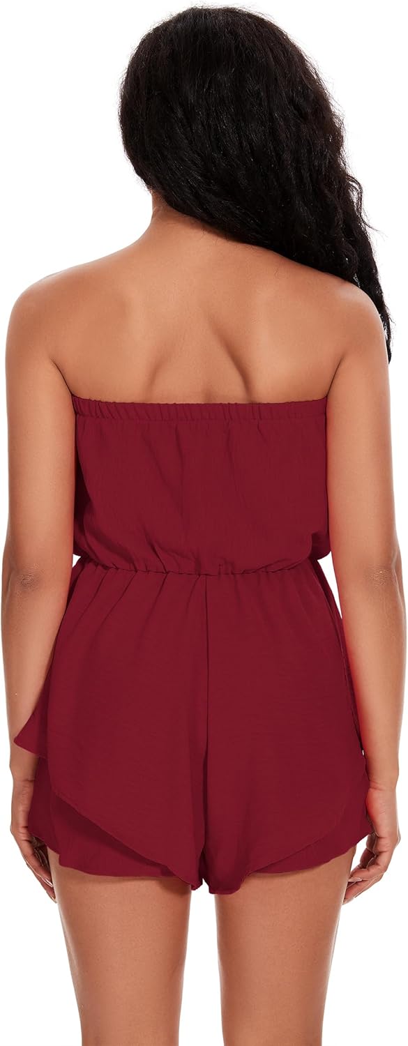 Women Rompers for Summer Dressy Strapless Romper Ruffle Shorts Jumpsuit Trendy Vacation Beach Outfits 2025 - Image 3