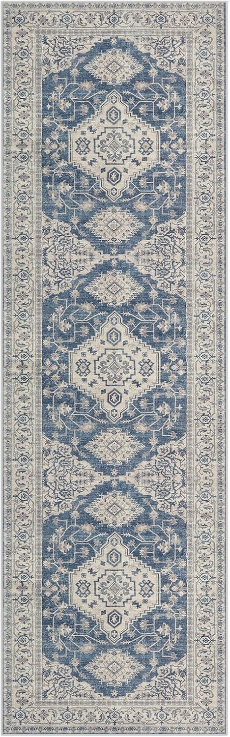 Lahome Oriental Washable Runner Rug Non Slip, 2x7 Rug Runners for Hallways Kitchen, Ultra-Thin Hallway Rugs for Laundry Room Bathroom Bedroom Eleanor, Blue
