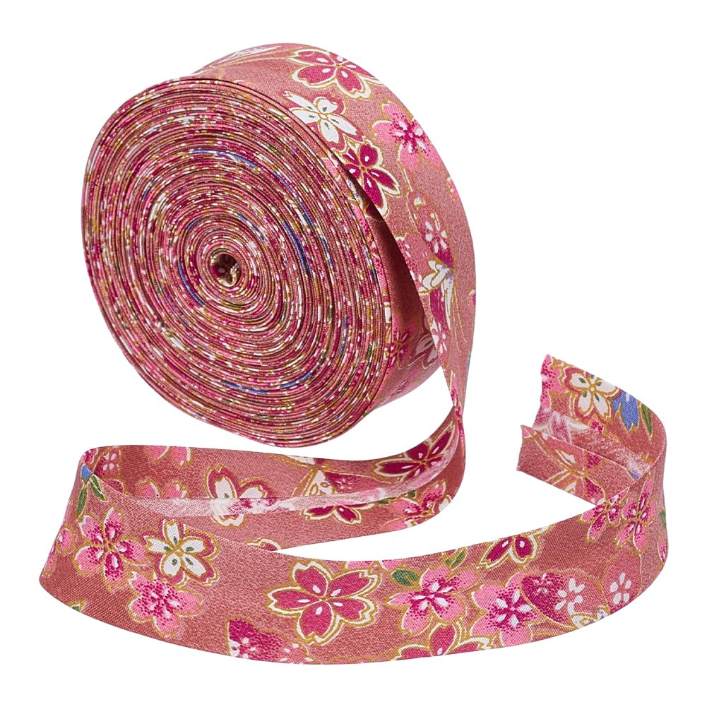 FINGERINSPIRE 10m Cotton Flower Ribbon 21mm Light Salmon Floral Printed Ribbon Flower Pattern Decorative Ribbons for DIY Crafts Sew on Binding Edge Fabric Sewing Clothing Gift Wrapping