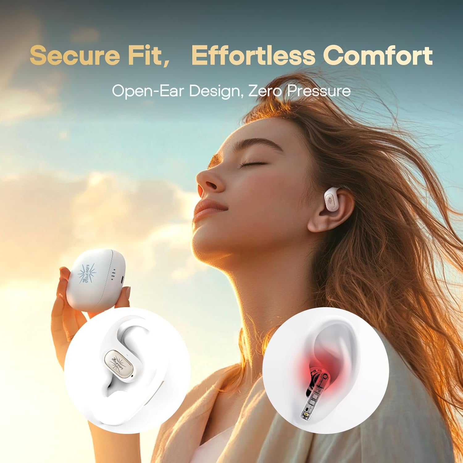 Linsoul Kiwi Ears Attiva OWS Wireless Earbuds, Open Ear Bluetooth 5.4 Headphones with ANC Noise Cancellation, 200H Playtime, IPX5 Sweat and Water Resistant for Workout Running (White)