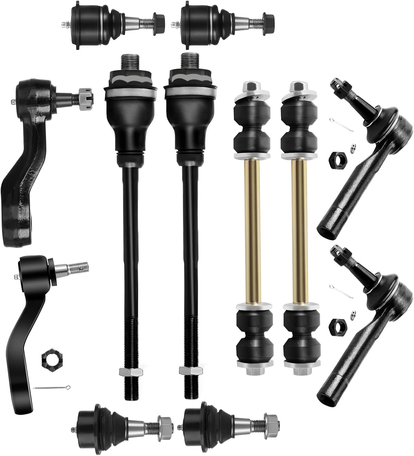 New Assembly 12-PC Ball Joint Idler Pitman Arm Stabilizer Bar Tie Rod Replacement for Cadillac Escalade ESV EXT for Chevy Avalanche Silverado Suburban for Chevy Tahoe for GMC Sierra for Yukon