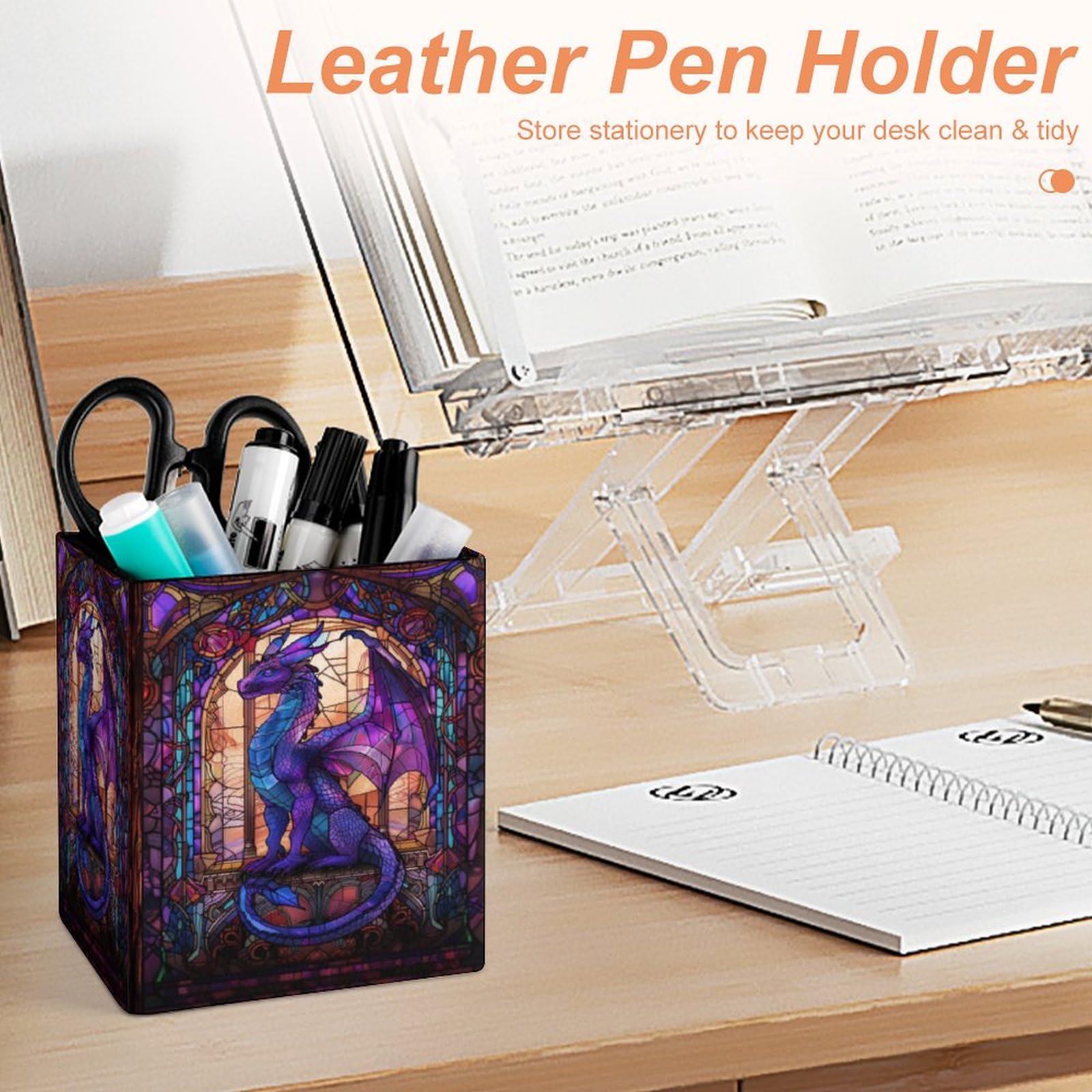 Porte-crayon en verre teinté motif dragon, pot à crayons, porte-pinceaux de maquillage, organisateur de stylo de bureau