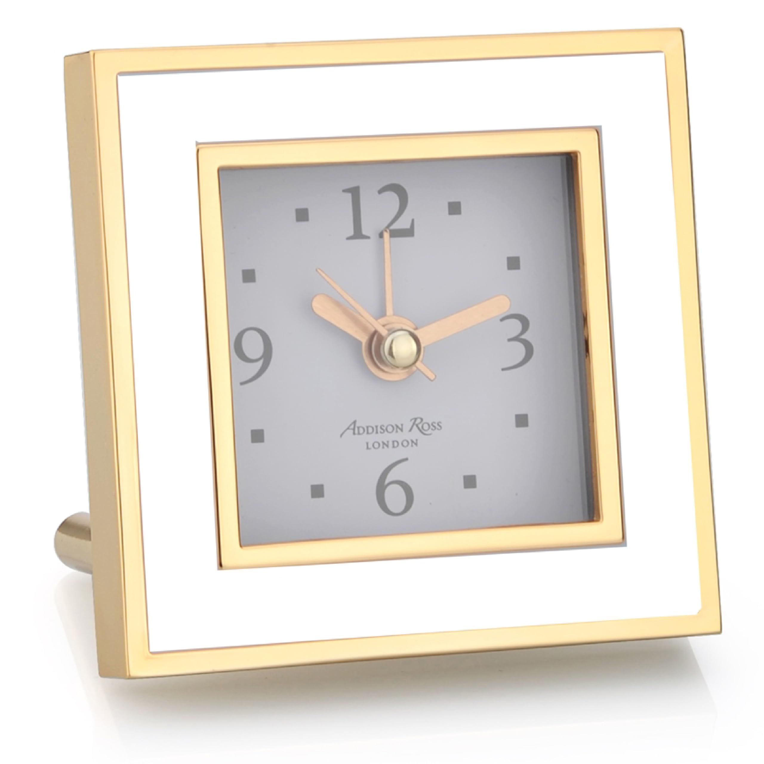 Addison Ross Battery Alarm Clock – Silent Sweep – Compact & Stylish – Alarm Clock Bedside – Velvet-Backed Design/Home & Office Decor – White & Gold