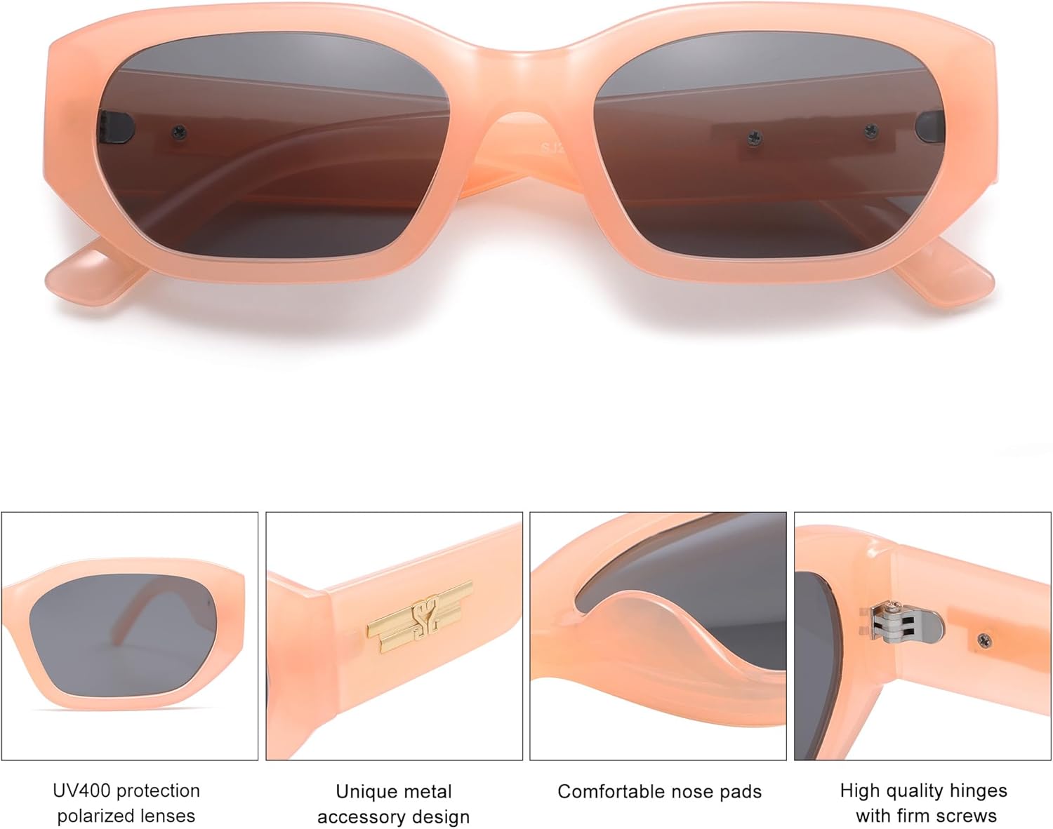 SOJOS Polarized Sunglasses Womens Mens Retro Rectangle Sun Glasses Trendy Hexagonal Frame 80s 90s Shades SJ2324 - Image 4